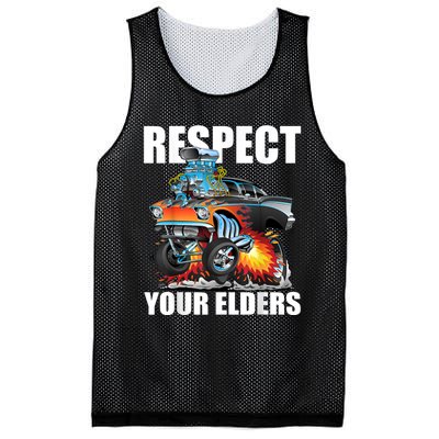 Funny Respect Your Elders Classic Hot Rod Muscle Car Cartoon Mesh Reversible Basketball Jersey Tank