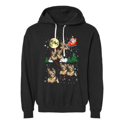 Funny Reindeer Yorkie Xmas Christmas Dog Lovers Gift Garment-Dyed Fleece Hoodie