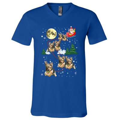 Funny Reindeer Yorkie Xmas Christmas Dog Lovers Gift V-Neck T-Shirt