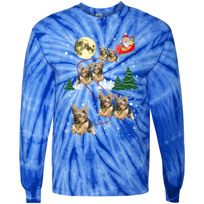 Funny Reindeer Yorkie Xmas Christmas Dog Lovers Gift Tie-Dye Long Sleeve Shirt