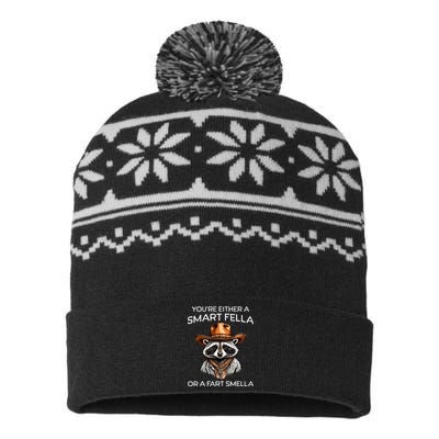 Funny Raccoon YouRe Either A Smart Fella Or A Fart Smella USA-Made Snowflake Beanie