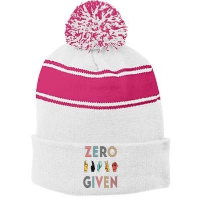 Funny Rude Zero Fucks Given Sign Language ASL Vintage Deaf Stripe Pom Pom Beanie