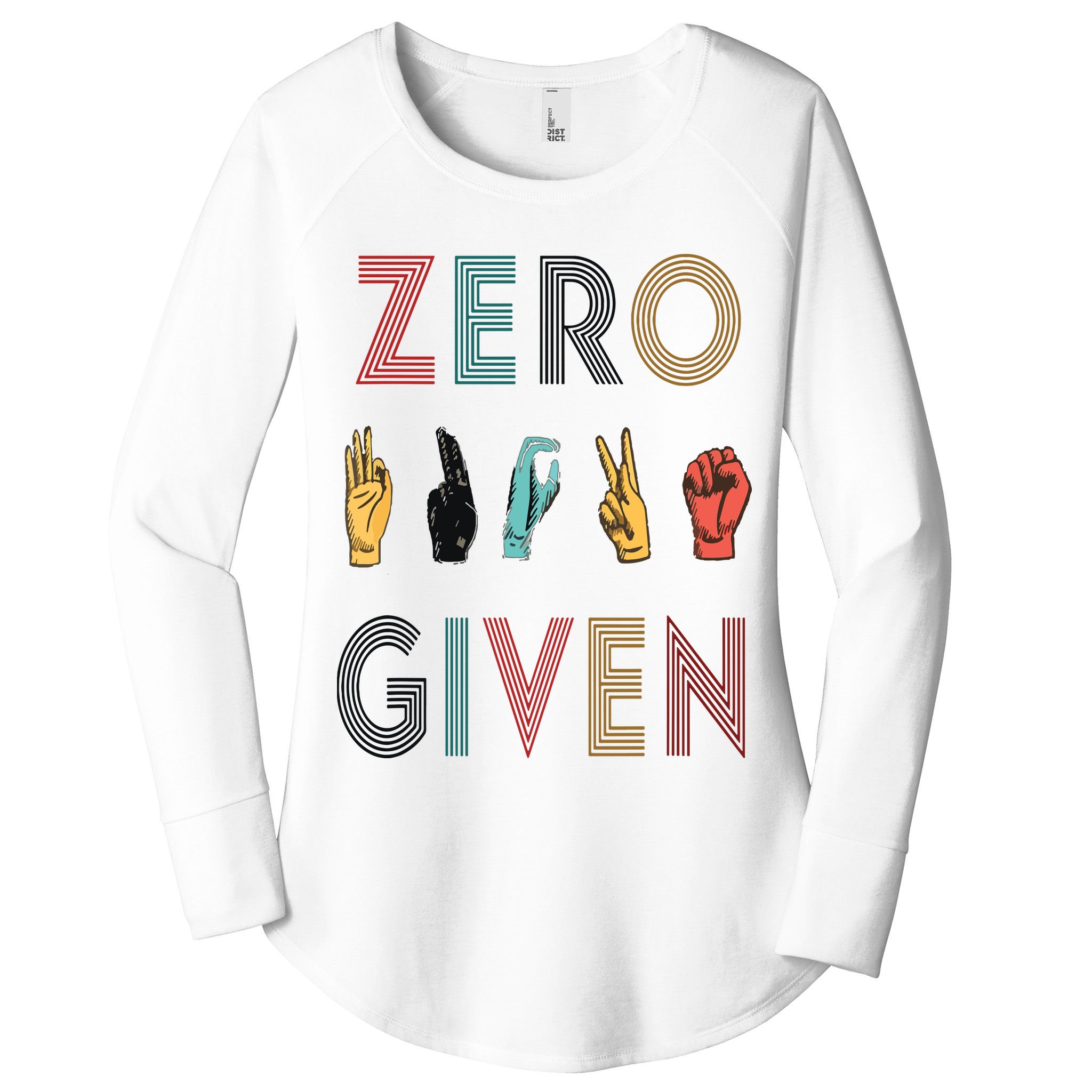 Funny Rude Zero Fucks Given Sign Language ASL Vintage Deaf Women's Perfect Tri Tunic Long Sleeve Shirt
