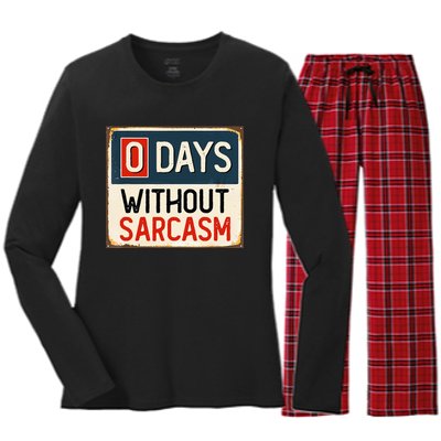  Funny Sarcastic 0 Days Without sarcasm Women's Long Sleeve Flannel Pajama Set 