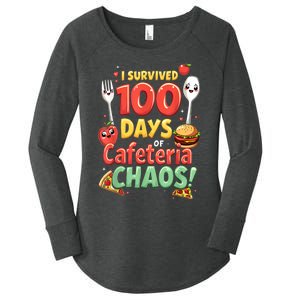 Funny Survived 100 Days Of School Cafeteria Staff Lunch Lady Women's Perfect Tri Tunic Long Sleeve Shirt