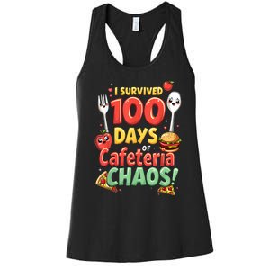 Funny Survived 100 Days Of School Cafeteria Staff Lunch Lady Women's Racerback Tank