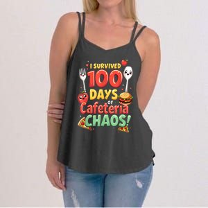 Funny Survived 100 Days Of School Cafeteria Staff Lunch Lady Women's Strappy Tank