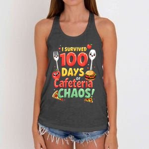 Funny Survived 100 Days Of School Cafeteria Staff Lunch Lady Women's Knotted Racerback Tank