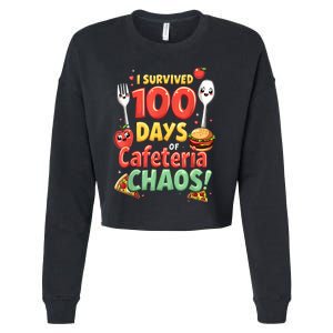 Funny Survived 100 Days Of School Cafeteria Staff Lunch Lady Cropped Pullover Crew