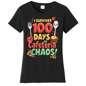 Funny Survived 100 Days Of School Cafeteria Staff Lunch Lady Women's T-Shirt