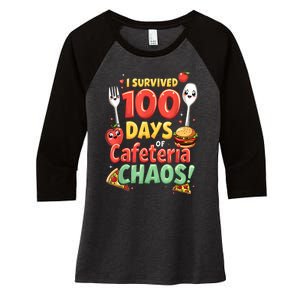 Funny Survived 100 Days Of School Cafeteria Staff Lunch Lady Women's Tri-Blend 3/4-Sleeve Raglan Shirt