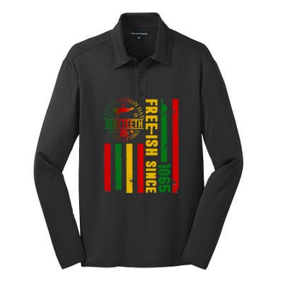 Freeish Since 1865 With Pan African Flag For Juneteenth Gift African Pride Silk Touch Performance Long Sleeve Polo