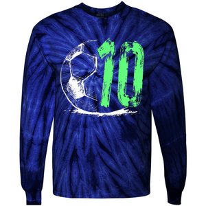 funny soccer 10 years old  birthday party Tie-Dye Long Sleeve Shirt