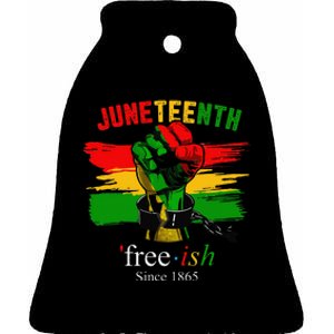 Freeish Since 1865 With Pan African Flag For Juneteenth Ceramic Bell Ornament