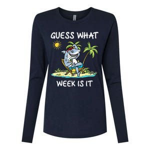 Funny Shark 2024 Week Guess What Week Is It Shark Lover Gift Womens Cotton Relaxed Long Sleeve T-Shirt