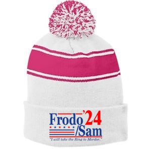 Frodo Sam 2024 I Will Take The Ring To Mordor Funny Stripe Pom Pom Beanie