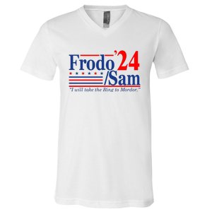 Frodo Sam 2024 I Will Take The Ring To Mordor Funny V-Neck T-Shirt