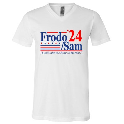 Frodo Sam 2024 I Will Take The Ring To Mordor Funny V-Neck T-Shirt