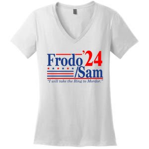 Frodo Sam 2024 I Will Take The Ring To Mordor Funny Women's V-Neck T-Shirt