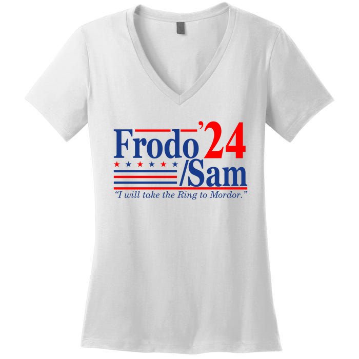 Frodo Sam 2024 I Will Take The Ring To Mordor Funny Women's V-Neck T-Shirt