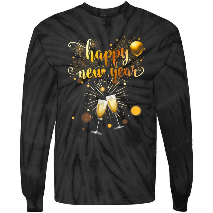 Fireworks Supplies 2025 New Years Eve Party Happy New Year Gift Tie-Dye Long Sleeve Shirt