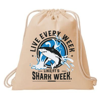 Funny Shark 2024 Week Guess What Week Is It Shark Lover Gift Drawstring Bag