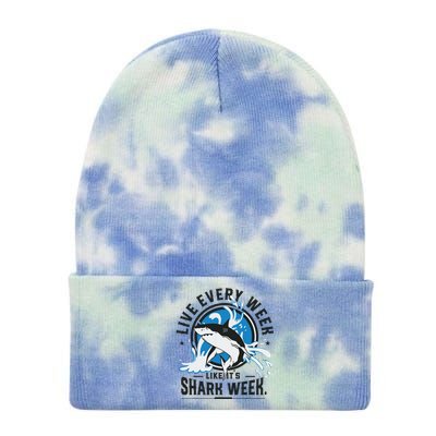 Funny Shark 2024 Week Guess What Week Is It Shark Lover Gift Tie Dye 12in Knit Beanie