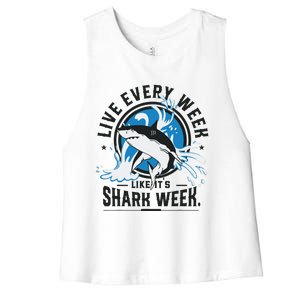 Funny Shark 2024 Week Guess What Week Is It Shark Lover Gift Women's Racerback Cropped Tank