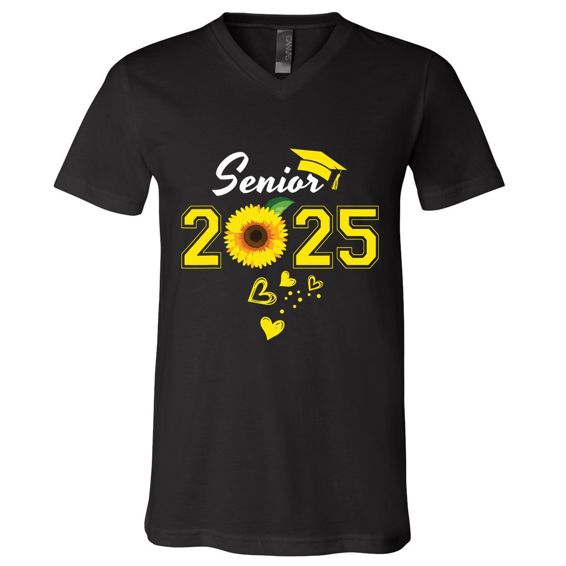 Funny Senior 2025 Funny Graduation Sunflower Class Of 2025 V-Neck T-Shirt