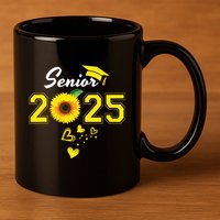 Funny Senior 2025 Funny Graduation Sunflower Class Of 2025 11oz C Handle Ceramic Mug