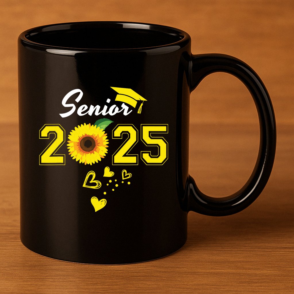 Funny Senior 2025 Funny Graduation Sunflower Class Of 2025 11oz C Handle Ceramic Mug