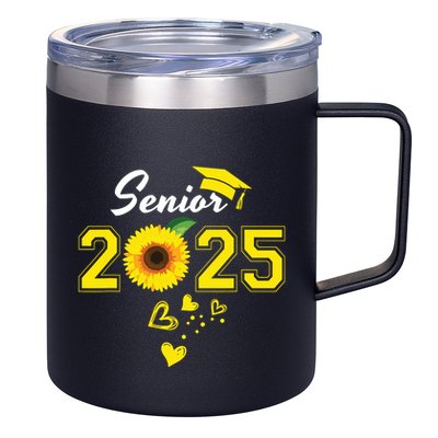 Funny Senior 2025 Funny Graduation Sunflower Class Of 2025 12oz Stainless Steel Coffee Mug