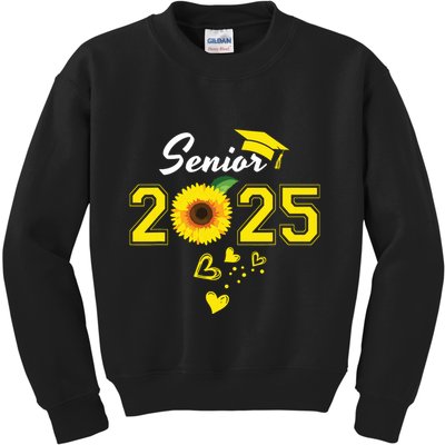 Funny Senior 2025 Funny Graduation Sunflower Class Of 2025 Kids Sweatshirt