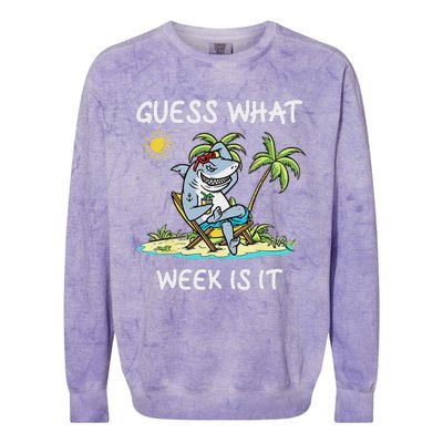 Funny Shark 2024 Week Guess What Week Is It Shark Lover Gift Colorblast Crewneck Sweatshirt