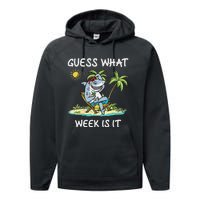 Funny Shark 2024 Week Guess What Week Is It Shark Lover Gift Performance Fleece Hoodie