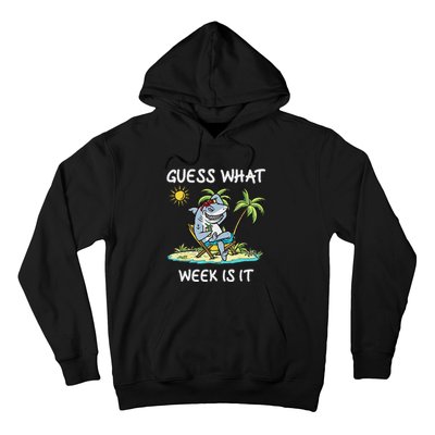 Funny Shark 2024 Week Guess What Week Is It Shark Lover Gift Hoodie