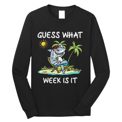 Funny Shark 2024 Week Guess What Week Is It Shark Lover Gift Long Sleeve Shirt