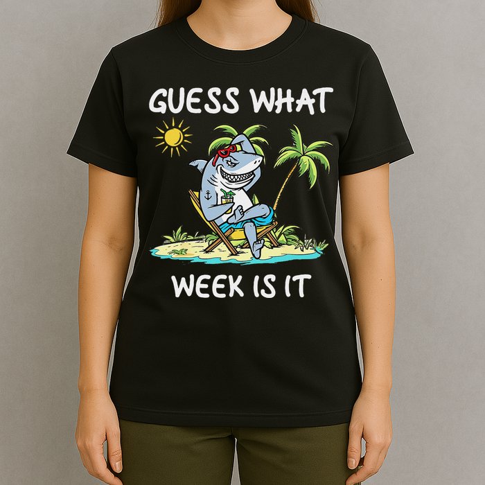 Funny Shark 2024 Week Guess What Week Is It Shark Lover Gift T-Shirt