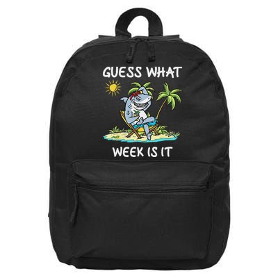 Funny Shark 2024 Week Guess What Week Is It Shark Lover Gift 16 in Basic Backpack