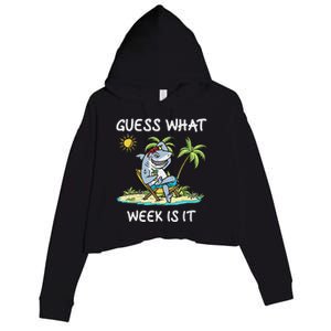 Funny Shark 2024 Week Guess What Week Is It Shark Lover Gift Crop Fleece Hoodie