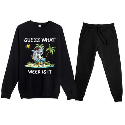 Funny Shark 2024 Week Guess What Week Is It Shark Lover Gift Premium Crewneck Sweatsuit Set