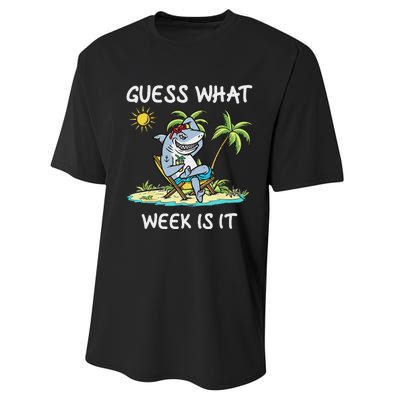 Funny Shark 2024 Week Guess What Week Is It Shark Lover Gift Performance Sprint T-Shirt