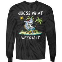 Funny Shark 2024 Week Guess What Week Is It Shark Lover Gift Tie-Dye Long Sleeve Shirt