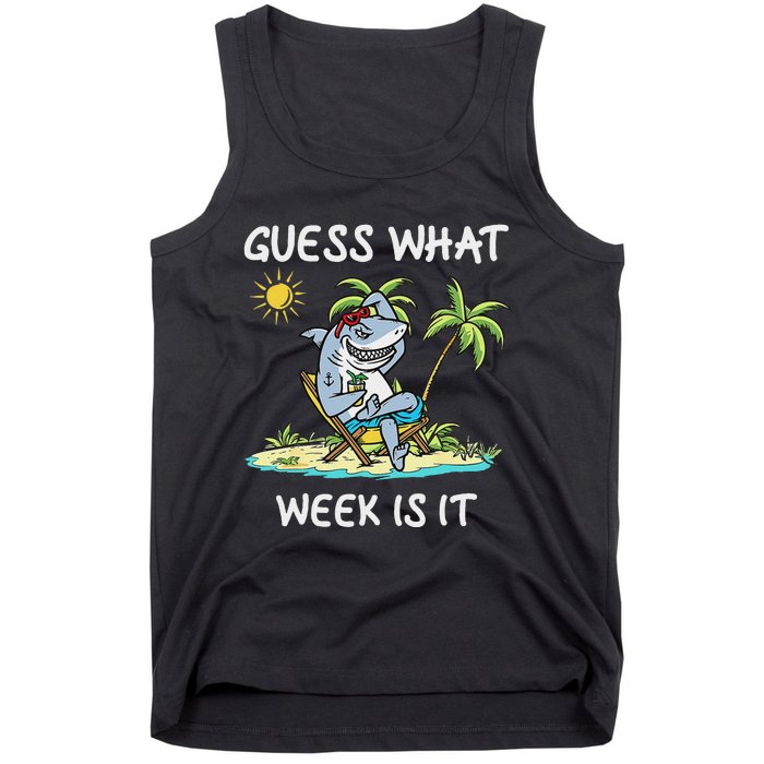 Funny Shark 2024 Week Guess What Week Is It Shark Lover Gift Tank Top