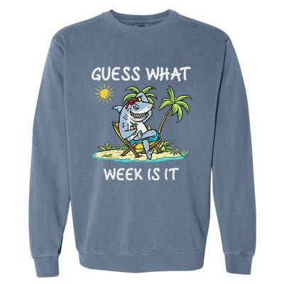 Funny Shark 2024 Week Guess What Week Is It Shark Lover Gift Garment-Dyed Sweatshirt