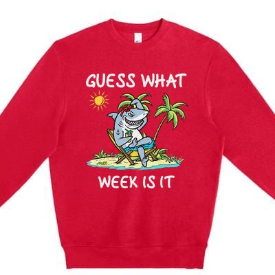 Funny Shark 2024 Week Guess What Week Is It Shark Lover Gift Premium Crewneck Sweatshirt