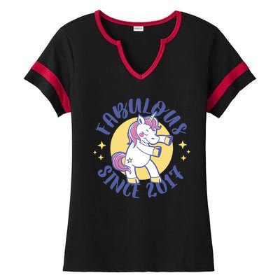 Fabulous Since 2017 Unicorn Cute Birthday Ladies Halftime Notch Neck Tee