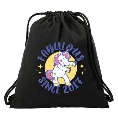 Fabulous Since 2017 Unicorn Cute Birthday Drawstring Bag