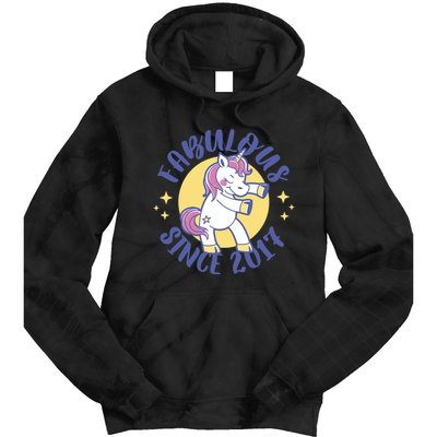 Fabulous Since 2017 Unicorn Cute Birthday Tie Dye Hoodie