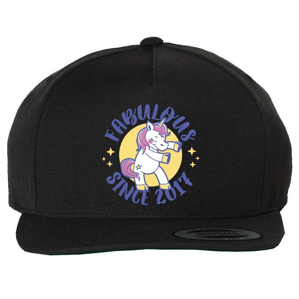 Fabulous Since 2017 Unicorn Cute Birthday Wool Snapback Cap